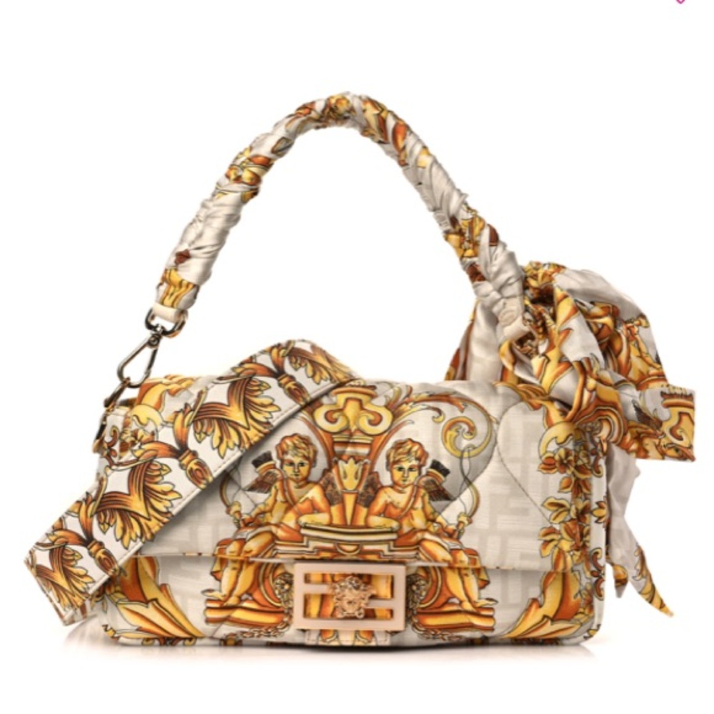 FENDACE Silk Quilted FF Baguette Scarf Handbag
